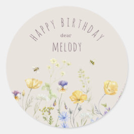 Adesivo Redondo Summer Bliss, flores silvestres, aquarela Aniversá