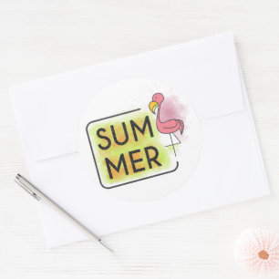 Adesivo Redondo Summer Flamingo Sticker