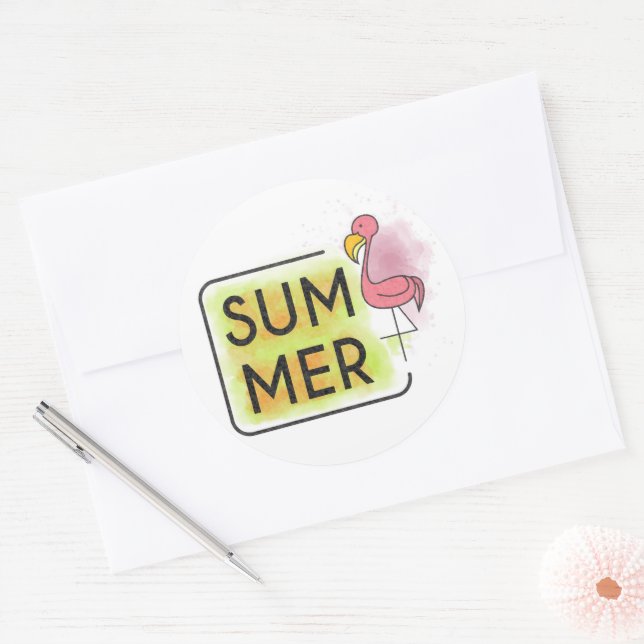 Adesivo Redondo Summer Flamingo Sticker (Envelope)