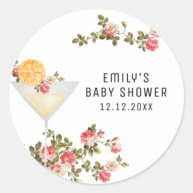 Adesivo Redondo Summer Floral Brunch Borracha Chá de fraldas de Ch (Frente)