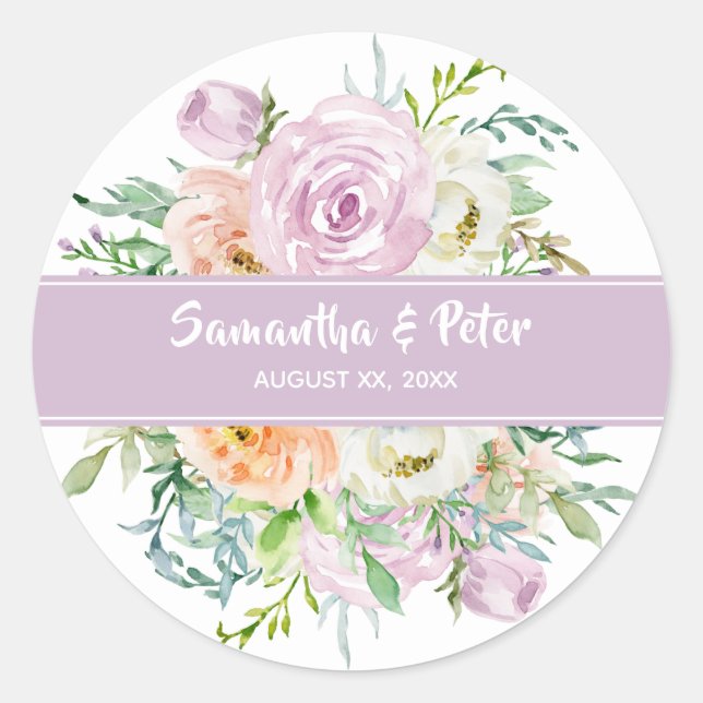 Adesivo Redondo Summer Flowers Floral Round Wedding Sticker (Frente)