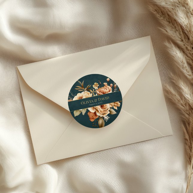 Adesivo Redondo Summer Forest Witch Teal Round Wedding Sticker (Summer Forest Witch Teal Round Wedding Sticker on an elegant wedding envelope)