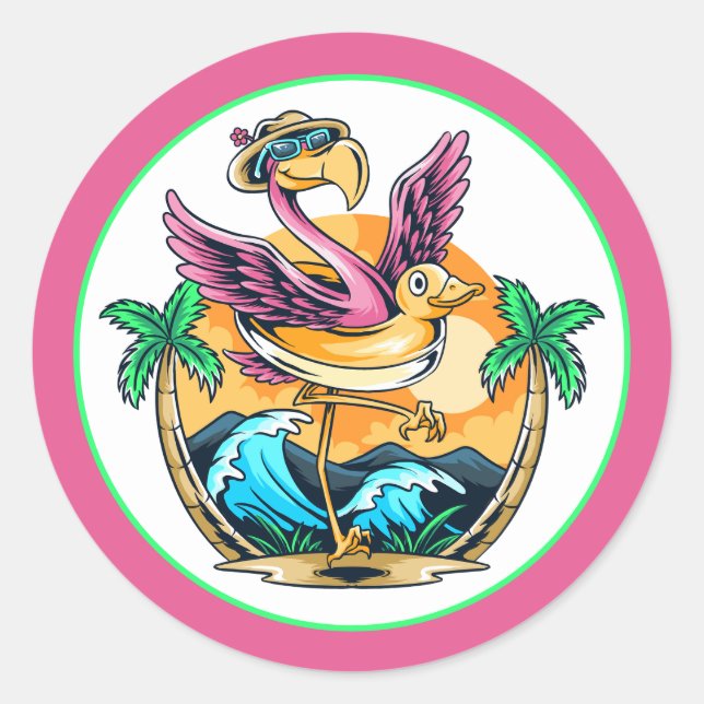 Adesivo Redondo Summer Fun Flamingo (Frente)