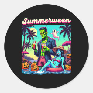 Adesivo Redondo Summer Halloween Zombie Frankenstein Boo Ghost