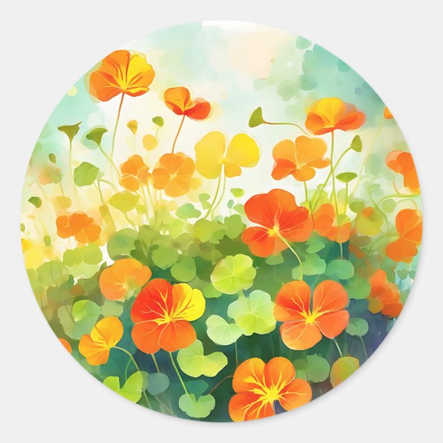 Adesivo Redondo Summer Nasturtium Floral (Frente)