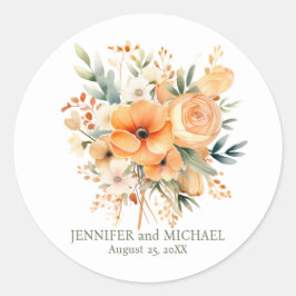 Adesivo Redondo Summer Peach e Green Floral Weding