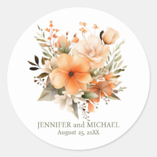 Adesivo Redondo Summer Peach e Green Floral Weding