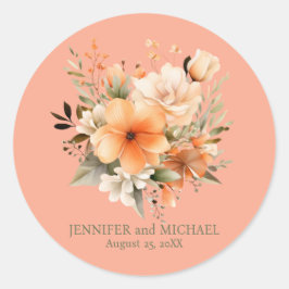 Adesivo Redondo Summer Peach e Green Floral Weding