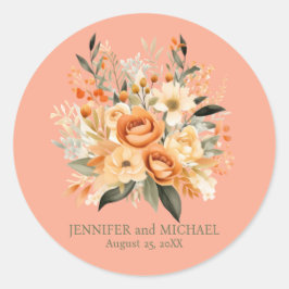 Adesivo Redondo Summer Peach e Green Floral Weding