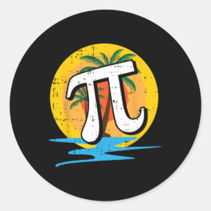 Adesivo Redondo Summer Pi Day Retro Beach Math Símbolos Professor