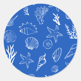 Adesivo Redondo Summer Seashells Frame Beach Wedding Blue