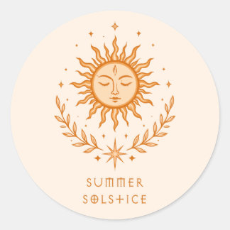 Adesivo Redondo Summer Solstice Celestial Sun Face Botanical Art