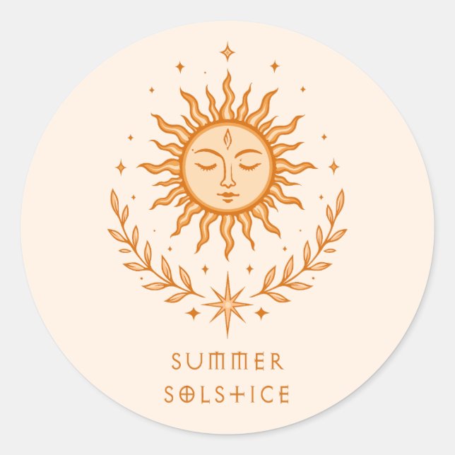 Adesivo Redondo Summer Solstice Celestial Sun Face Botanical Art (Frente)