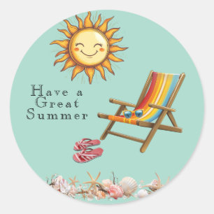 Adesivo Redondo Summer Sun Beach Cadeira Óculos de sol Chinelos ve