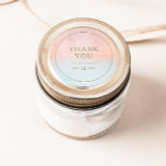 Adesivo Redondo Summer Sunset Watercolor Obrigado A Favor Do Casam<br><div class="desc">Este verão, obrigado de cor d'água do pôr do sol... seu favor de casamento é perfeito para seu casamento de boho da praia tropical. Concebido com coral de pêssego, minimalista, cor de pêssego laranja e cor de água azul empoeirada, acompanhado de uma simples tipografia de ouro arenoso-rústico. Tem certeza que...</div>