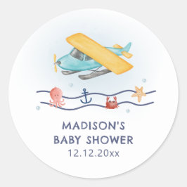 Adesivo Redondo Summer Travel Adventure Sea Airplane Baby Shower