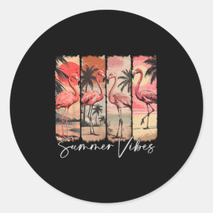 Adesivo Redondo Summer Vibes Beach Pink Flamingo Palm Tree Summer