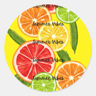 Adesivo Redondo Summer Vibes Citrus Design, Gráfico Colorido de Fr