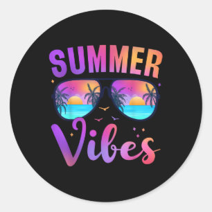 Adesivo Redondo Summer Vibes Palm Sungles 70s Beach Life Retro Sum
