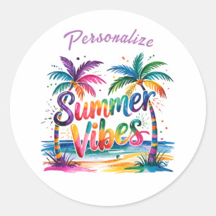 Adesivo Redondo Summer Vibes Palmeiras Coloridas Personalizam Ocea