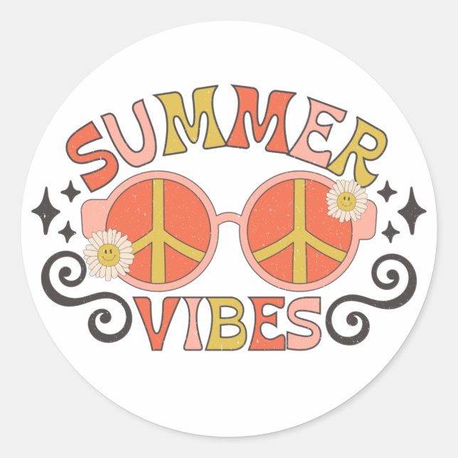 Adesivo Redondo Summer Vibes Peace Sunglass (Frente)
