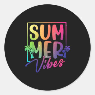 Adesivo Redondo Summer Vibes Retro Tropical Sunset Palm Treine Bea