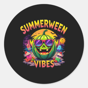 Adesivo Redondo Summer Watermelon Jack-o-lantern Summerween Vibes