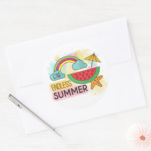 Adesivo Redondo Summer Watermelon Sunshine Rainbow Sticker