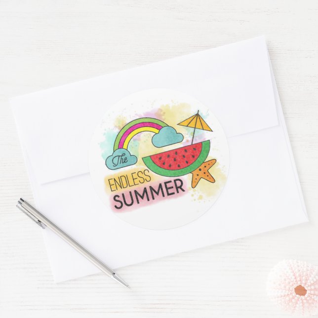 Adesivo Redondo Summer Watermelon Sunshine Rainbow Sticker (Envelope)