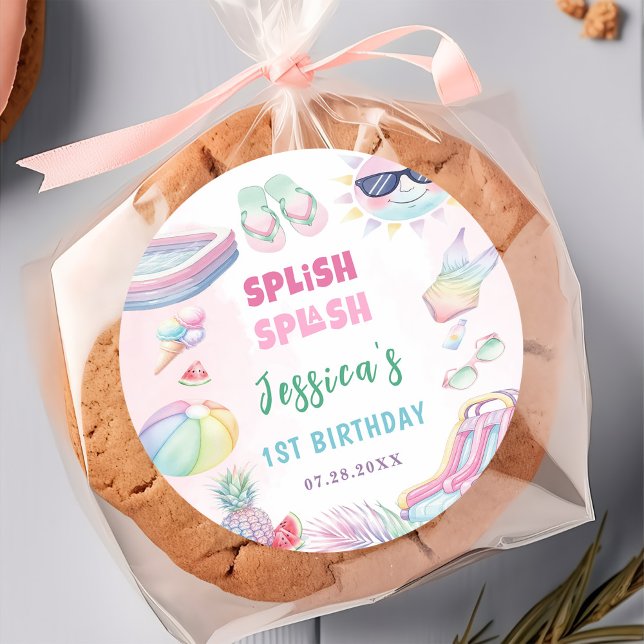 Adesivo Redondo Summer Waterslide Girl Birthday Party (Criador carregado)