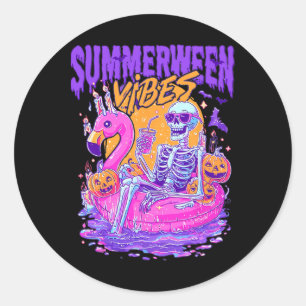 Adesivo Redondo Summerween Skeleton Spooky Summer Beach Skelly Hal