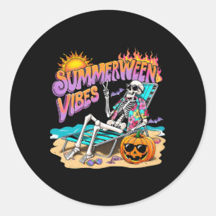 Adesivo Redondo Summerween Vibes Skeleton Pumpkin Férias Spooky