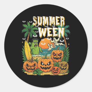Adesivo Redondo Summerwin Beach Pumpkins Ghosts Surf Halloween Vi