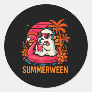 Adesivo Redondo Summerwin Funny Ghost Halloween Summer Flamingo B
