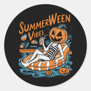 Adesivo Redondo Summerwin Vibes Spooky Summer Pumpkin Cute