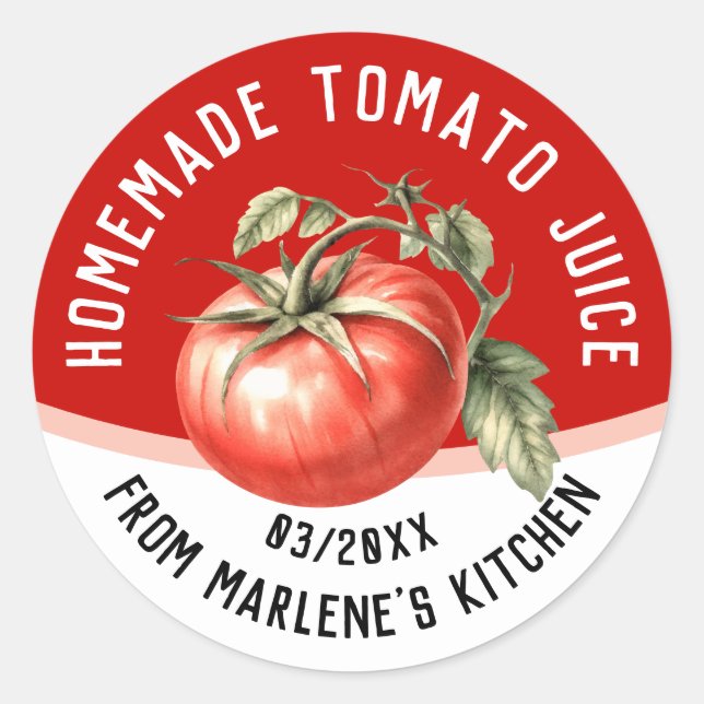 Adesivo Redondo Sumo de tomate caseiro com tomate vermelho (Frente)