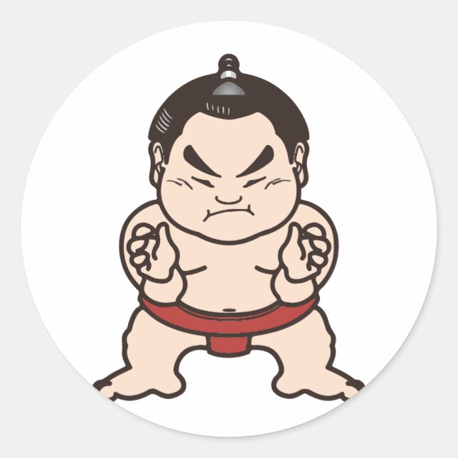 Adesivo Redondo Sumo Wrestler Cartoon Japan Luta (Frente)