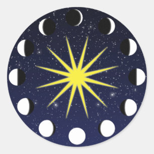 Adesivo Redondo Sun, fases da lua & estrelas