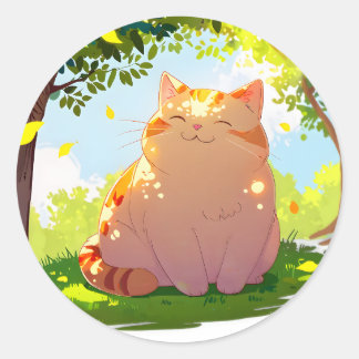 Adesivo Redondo Sun-Kissed Chubby Cat Sticker