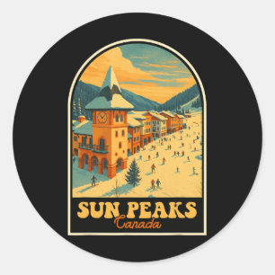 Adesivo Redondo Sun Peaks Canadá Design Vintage Vila de Esqui Retr