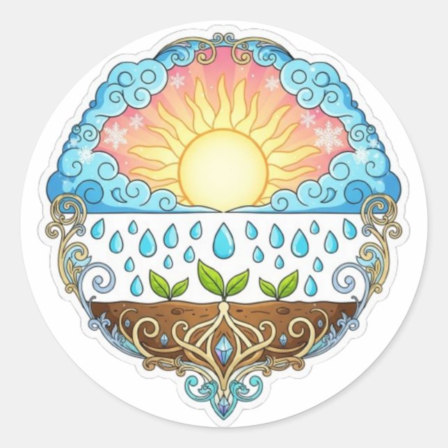 Adesivo Redondo Sun Rain Growth Nature Symbol Illustration design  (Frente)