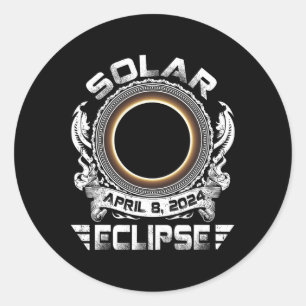 Adesivo Redondo Sun Retro Solar Eclipse 2024 Totalidade Abril 8 Ho