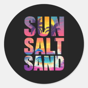 Adesivo Redondo Sun Salt Sand Summer Beach Vibes Férias R