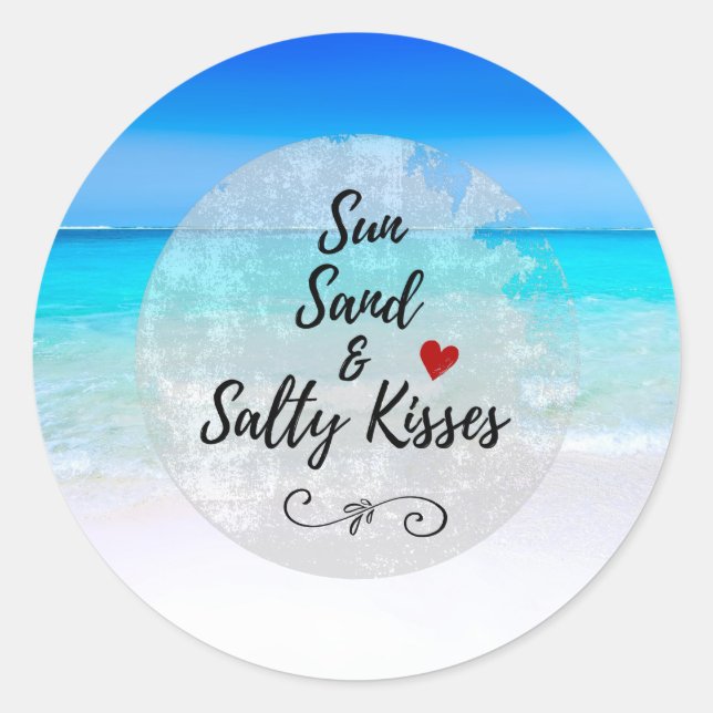 Adesivo Redondo Sun Sand e Salty Kisses Tropical Beach (Frente)