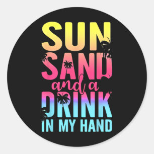Adesivo Redondo Sun Sand E Uma Bebida Em Minha Fenda De Cruzeiro N