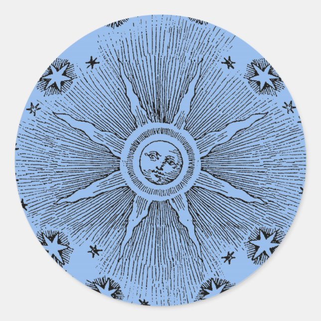Adesivo Redondo Sun Stars Antiguamente Night Sky Medieval Zodieval (Frente)