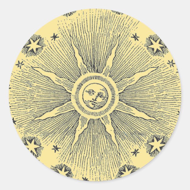 Adesivo Redondo Sun Stars Antiguamente Night Sky Medieval Zodieval (Frente)