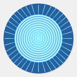 Adesivo Redondo Sunburst geométrico moderno - azuis cobaltos e