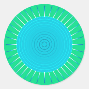 Adesivo Redondo Sunburst Geométrico Moderno - Azul e Verde-Jade