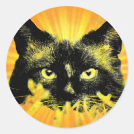 Adesivo Redondo Sunburst Kitty Cat Abstrato Feline Art Sticker